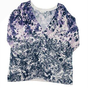 Christopher & Banks Cardigan Sweater Womens Size L Floral Cotton Button Up Cotta